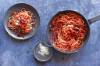 Spaghetti di lenticchie con carbonara di verdure tostate
